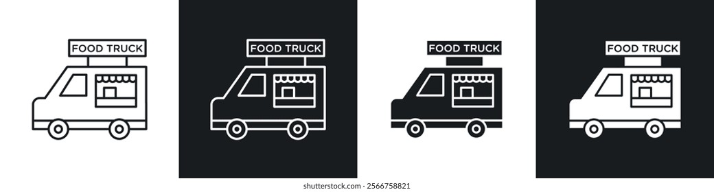 Food truck icons in Thin line black color. flat simple vector symbols illustration.