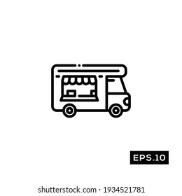 Food Truck Line Icon Vector. Food Truck Icon Or Logo Sign Vector Illustration