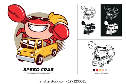 Food truck logo concept design. Delivery Seafood car service with speed.