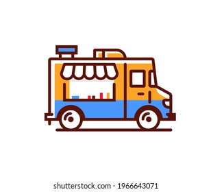 Food truck logo icon. Vector foodtruck kitchen street van design icon