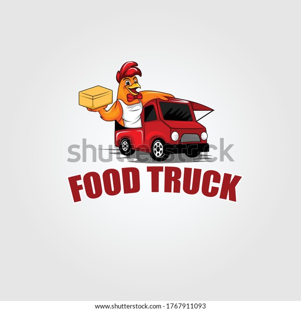  Food
truck  logo template with rooster as a
mascot