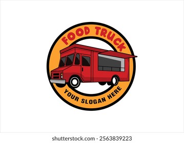 food truck logo vector illustration street food festival, burger, pizza, taco on white background