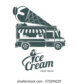 Food truck logo vector illustration. Vintage style badges and labels design concept for food delivery service vehicles. Black and white logo templates for your design. Isolated on a white background