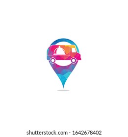 food truck map pin shape concept logo design template. food delivery logo design. food truck courier logo design.	