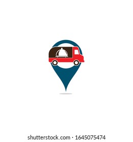 food truck map pin shape concept logo design template. food delivery logo design. food truck courier logo design.	