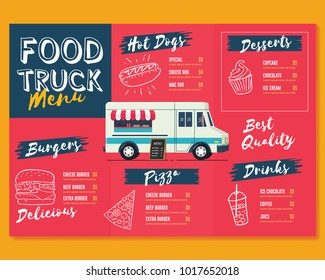Food truck menu template. Fast food brochure menu