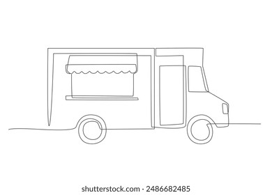 Food truck with new outlet opens. Food truck concept one-line drawing