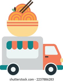 Food Truck and Noodles illustration in minimal style isolated on background