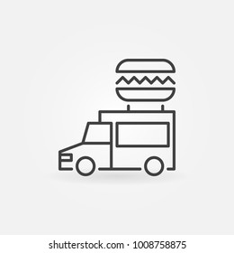 Food Truck Outline Icon - Vector Truck With Hamburger Concept Symbol In Thin Line Style