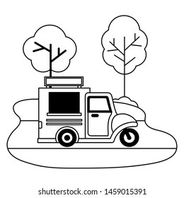 food truck park street trees design vector illustration