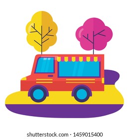 food truck park street trees design vector illustration