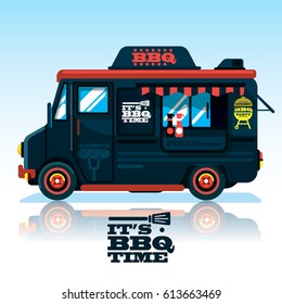 Food truck.BBQ Passion Food Truck own menu.Fast food delivery