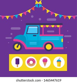food truck pennants decoration outdoor service vector illustration
