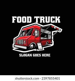 Food Truck Ready Made Logo Vector Isolated in Black Background