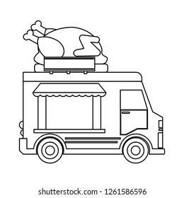 Food truck restaurant in black and white