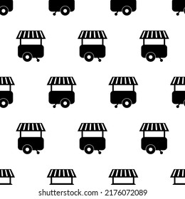 Food truck seamless pattern. Fast food sign. Food trailer template for menu pub, cafeteria. Street food icon. Design for print wrapping paper, wallpaper, packing, fabric. Vector illustration