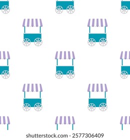 food truck seamless pattern, fast food cart, food trailer or street food icon, design for print wrapping paper, wallpaper, packing, fabric, flat vector illustration