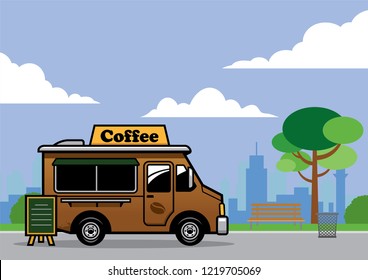 food truck selling coffe on the park
