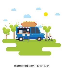 Food truck selling hamburger and hotdog in the park