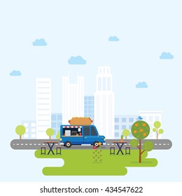 Food truck selling hamburger and hotdog in the city