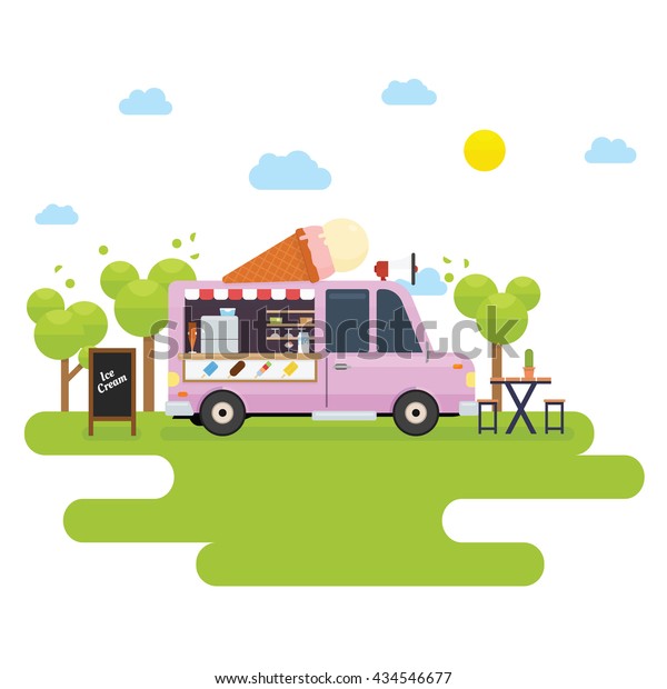 Food Truck Selling Ice Cream Park Stock Vector Royalty Free