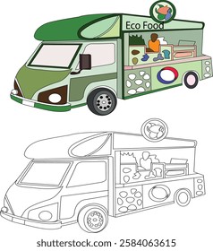 Food truck serving with sustainable package is a vector illustration design. Easy editable for users.