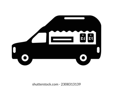 Food truck. Simple illustration in black and white.