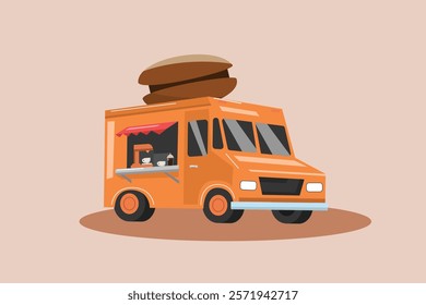 Food truck with street food concept. Colored flat vector illustration isolated.