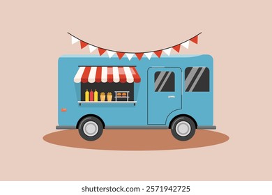 Food truck with street food concept. Colored flat vector illustration isolated.