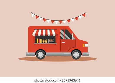 Food truck with street food concept. Colored flat vector illustration isolated.