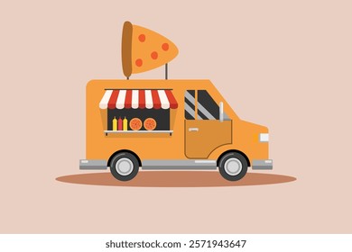 Food truck with street food concept. Colored flat vector illustration isolated.