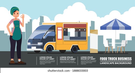 Food truck ,Street and Fast Food,  Urban scene background 