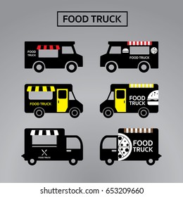 Food truck street festival emblems and logos set. Vector illustration.
