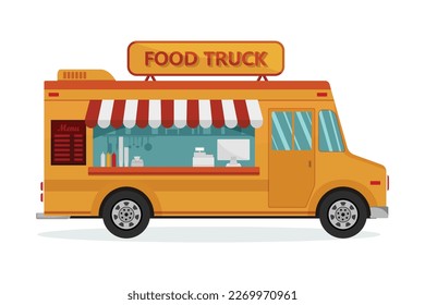 Food Truck, Street Food, Kitchen Trailer Van illustration, Minivan, Restaurant Delivery Service Van