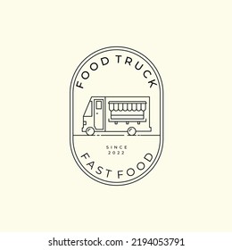 Food Truck Or Street Food Line Art And Emblem Style Logo Vector Icon Design Template Illustration