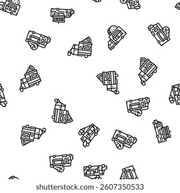 food truck street mobile cuisine vector seamless pattern thin line illustration