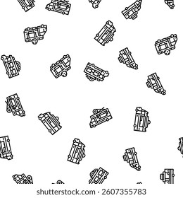 food truck street mobile cuisine vector seamless pattern thin line illustration