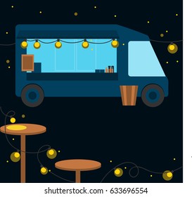  Food truck and tables.  Vector illustration.