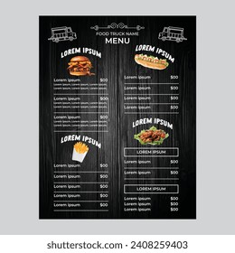 Food truck template with black wooden background vector.