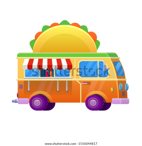 Food truck traditional mexican Taco.\
Vehicle icon vector illustration cartoon\
style