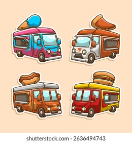 Food truck transportation cartoon collection set