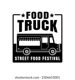 Food truck vector emblem in black style isolated on white background