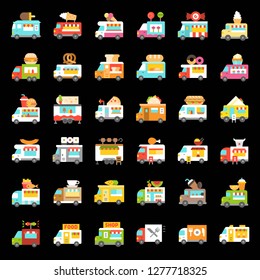 Food truck vector icon set, flat design