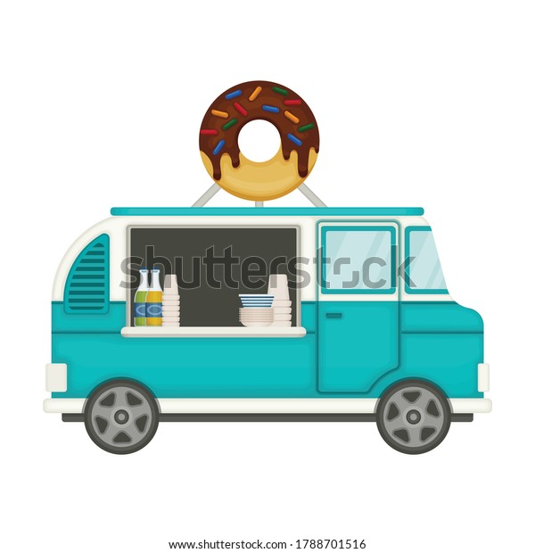 Food truck vector icon.Cartoon vector icon\
isolated on white background food\
truck.