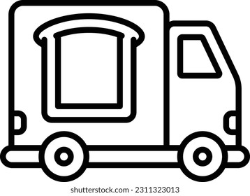 Diseño de icono de línea vectorial de Food Truck, símbolo de panadería y orfebrería, signo de Cuisine Maestro, ilustración de stock de conocedor de alimentos, concepto de unidad de pastelería móvil