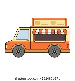 FOOD TRUCK vehicle icon doodle cute line illustration single symbol simple minimal clean flat transportation city doodle