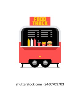 Food Trucks. Fast food truck city car. Street food truck. Side view