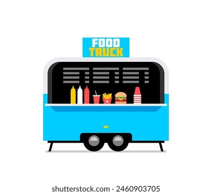 Food Trucks. Fast food truck city car. Street food truck. Side view