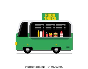 Food Trucks. Fast food truck city car. Street food truck. Side view