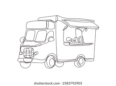 food trucks , line drawing style, vector  illustration